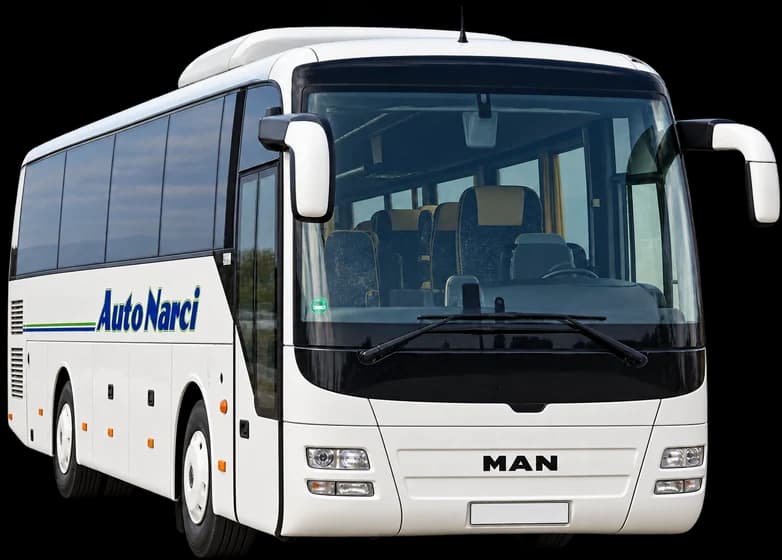 Autocar MAN Auto Narci, alb, văzut din față
